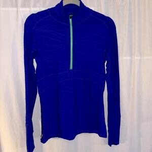 Title Nine Swift 1/4 Zip Textured Blue Pullover Long Sleeve Green Zipper SMALL